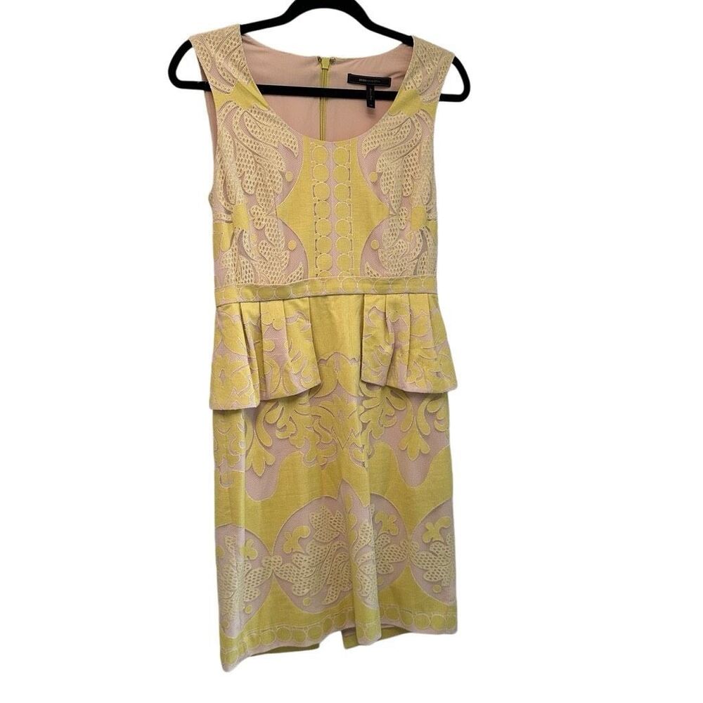 BCBGMazaxia Yellow and Tan lace dress- size 8